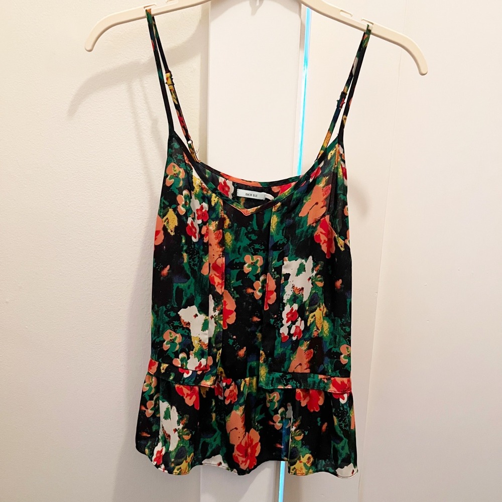 Kimchi Blue Floral Ruffle Top Small Sleeveless Tropical Green Multicolor Summer‎